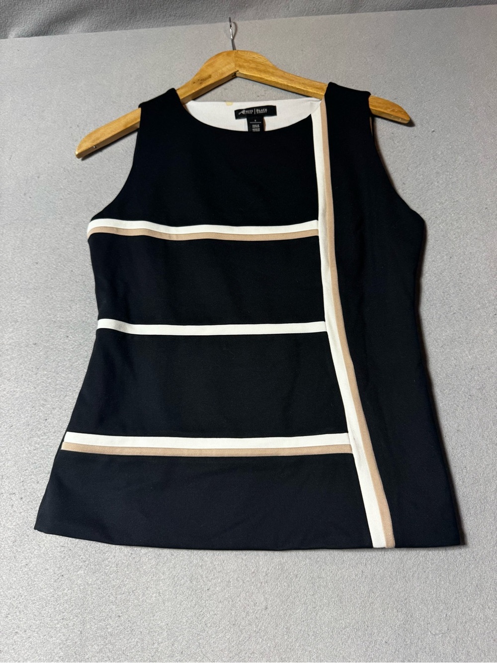 NWOT White House Black Market Sleeveless Top with Cream and Tan Stripes - Size 4